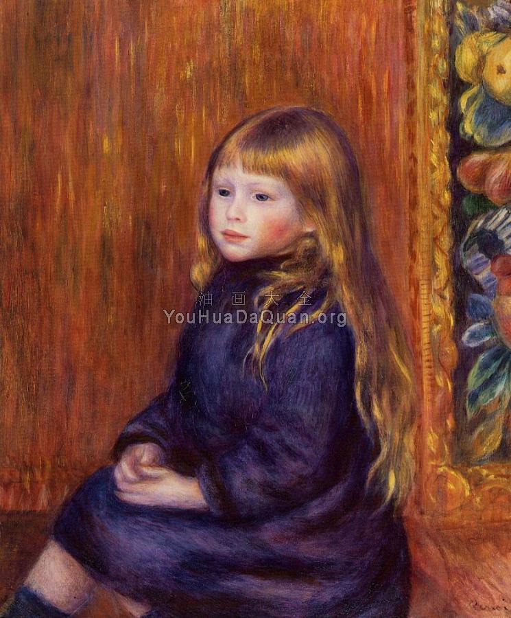 Seated Child in a Blue Dress - 皮埃尔·奥古斯特·雷诺阿